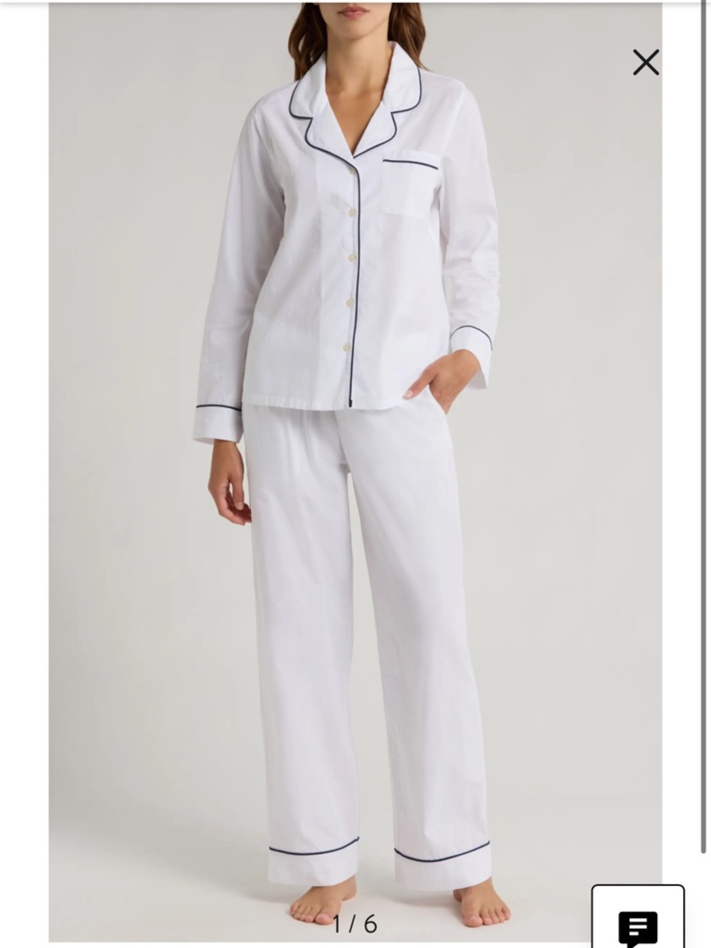 Papinelle White Cotton Pajama Set with Black Piping